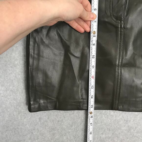 90s Y2K Truth Faux Leather Mini Skirt Green Academia Festival Western Army Olive - Picture 7 of 9